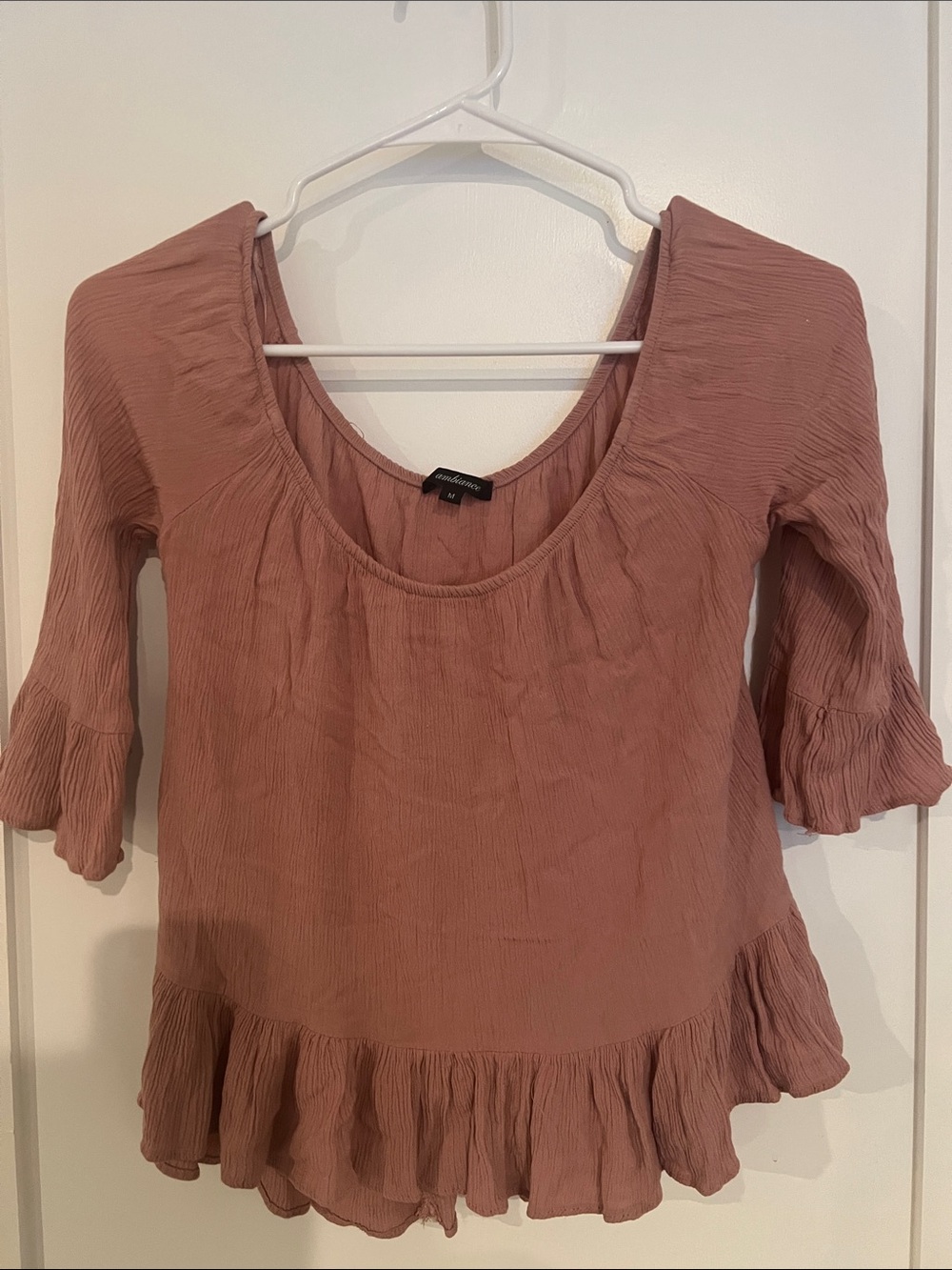 Ambiance Dusty Rose Ruffle Hem Scoop Neck Crop Top